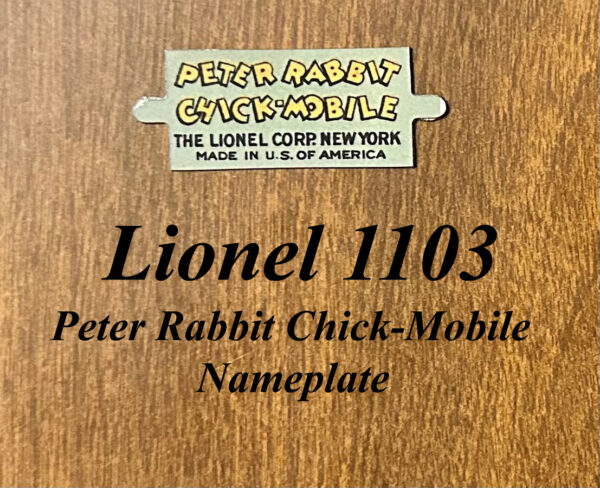 Lionel 1103 Peter Rabbit Nameplate